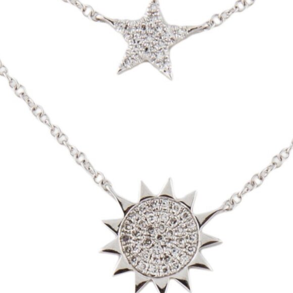 SHY CREATION 14K WHITE GOLD DIAMOND SUN & STAR LAYERED NECKLACE - Picture 1 of 9